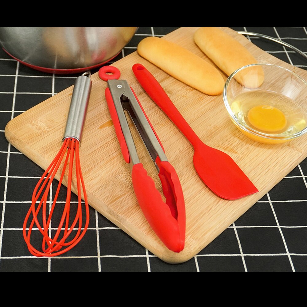 Non-stick Silicone Kitchen Utensils Set Red Turner Whisk Spatula Food Brush Heat Resistant Kitchen Gadgets Cooking Tools Set