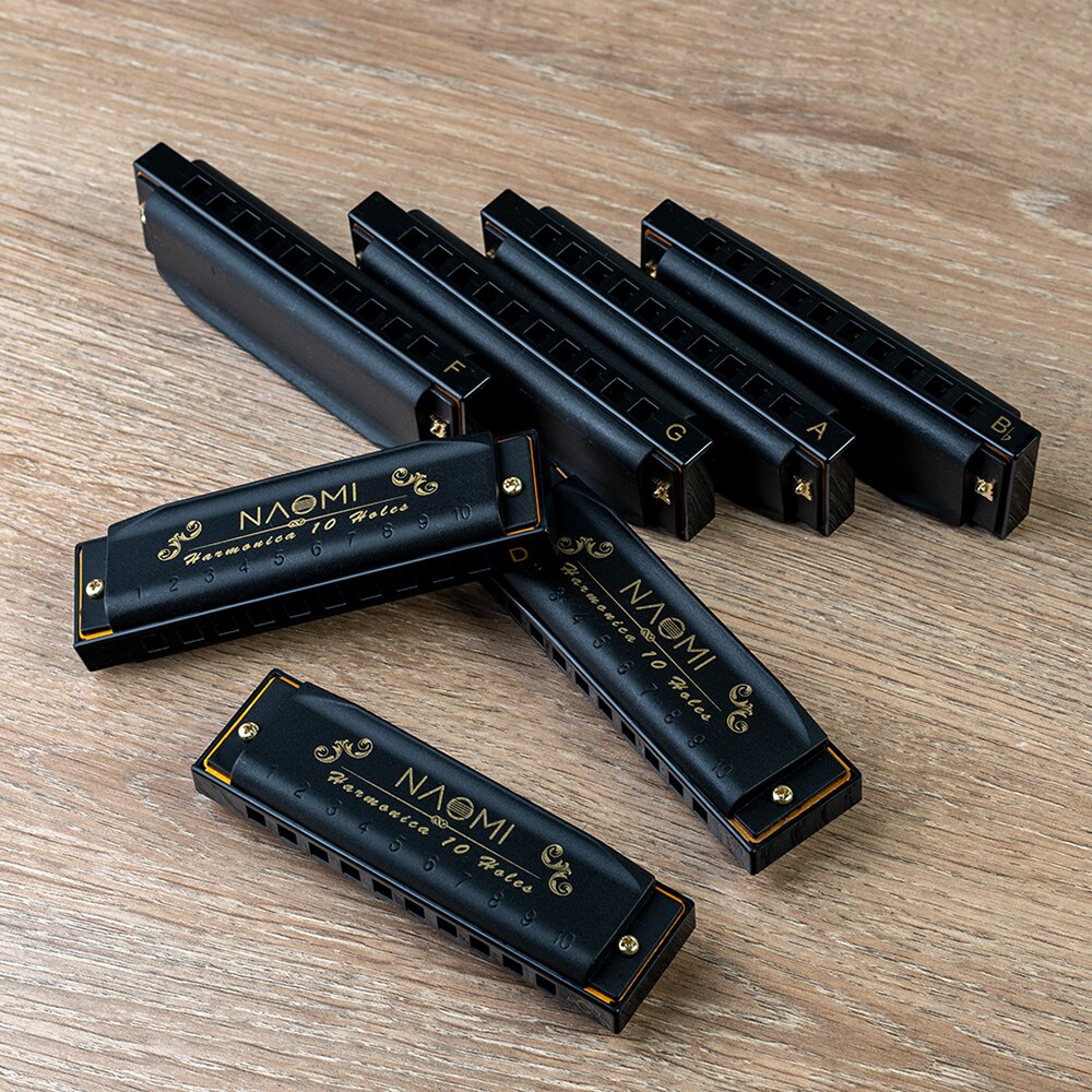 Piedmont Blues Harmonica Harp Set of 7 (G, A, Bb, C, D, E, F Keys) 10 Holes with Zippered Carrying Case