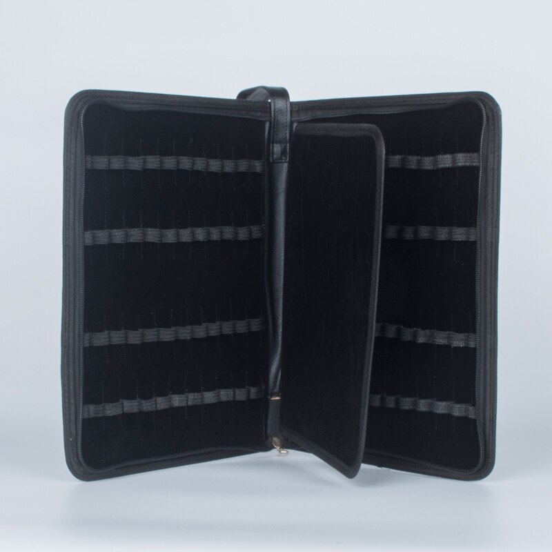 Sort farve fyldepen pu læder taske opbevaringsholder til 48 kuglepenne rullepenne taske