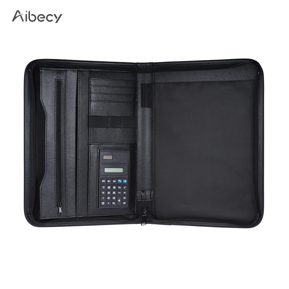 Multifunctional Padfolio Business Zippered Padfolio Folder Document Case Organizer Leather A4 PU Portfolio Memo Pad