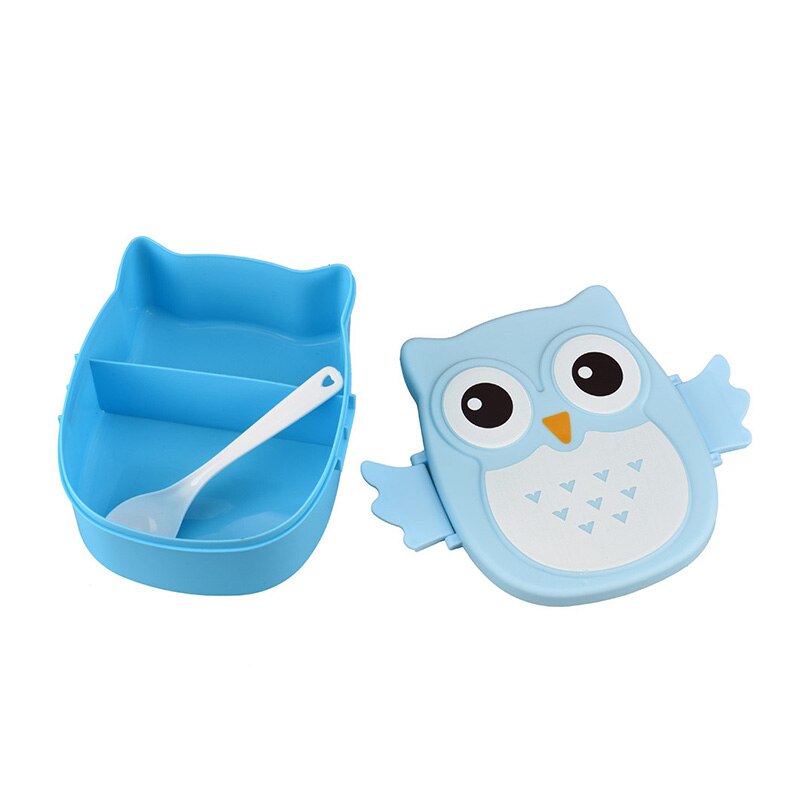 Koreaanse Cartoon Uil Vormige Lunchbox Met Lepel Vork Kids Bento Dozen Lunchbox Voedsel Container Storage Case 900 Ml: Blauw