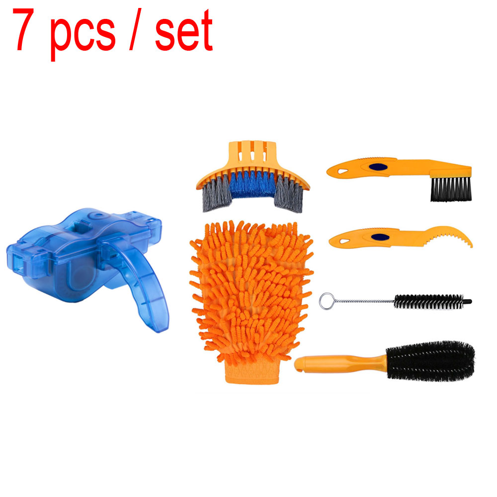 Bicycle Chain Cleaning Tool Kit Mountain Bike Chain Cleaner Scrubber Brushes Wash Set Cycling Chain Repair Protector Accessories: 7pcs