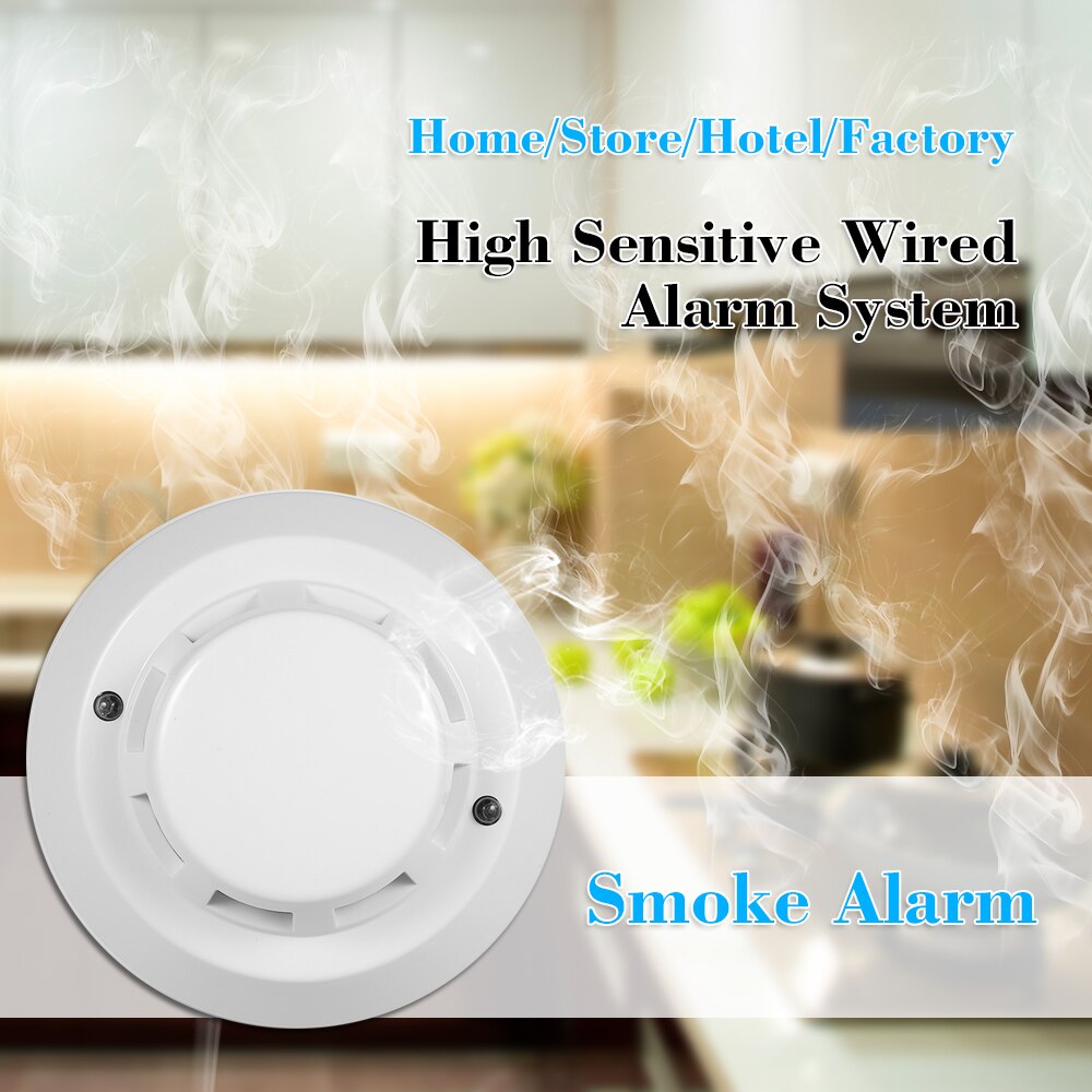 Wired Photoelectric Smoke Detector High Sensitive Smoke Alarm Sensor Fire Alert Protection Anti Burning Connect to Wired Zone