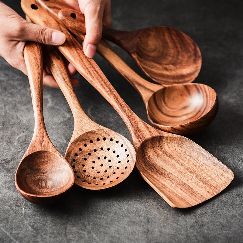 Cucchiaio da cucina in legno cucchiaio da cucina in legno di Teak mestolo  da minestra colino