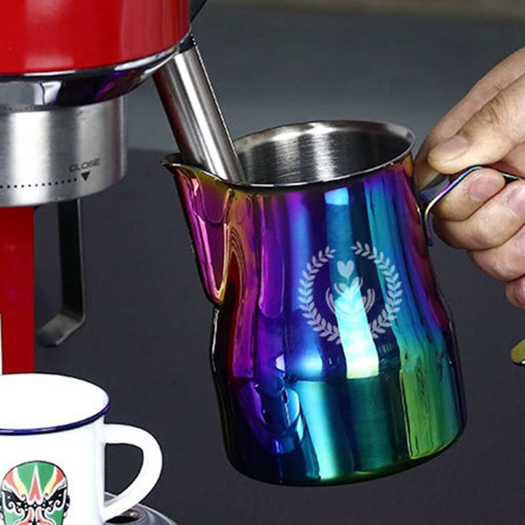 Stainless Steel Milk Frothing Jug Cappuccino Barista Tool Milk Espresso Steam Pitcher for Espresso Machine: colorful 350ml
