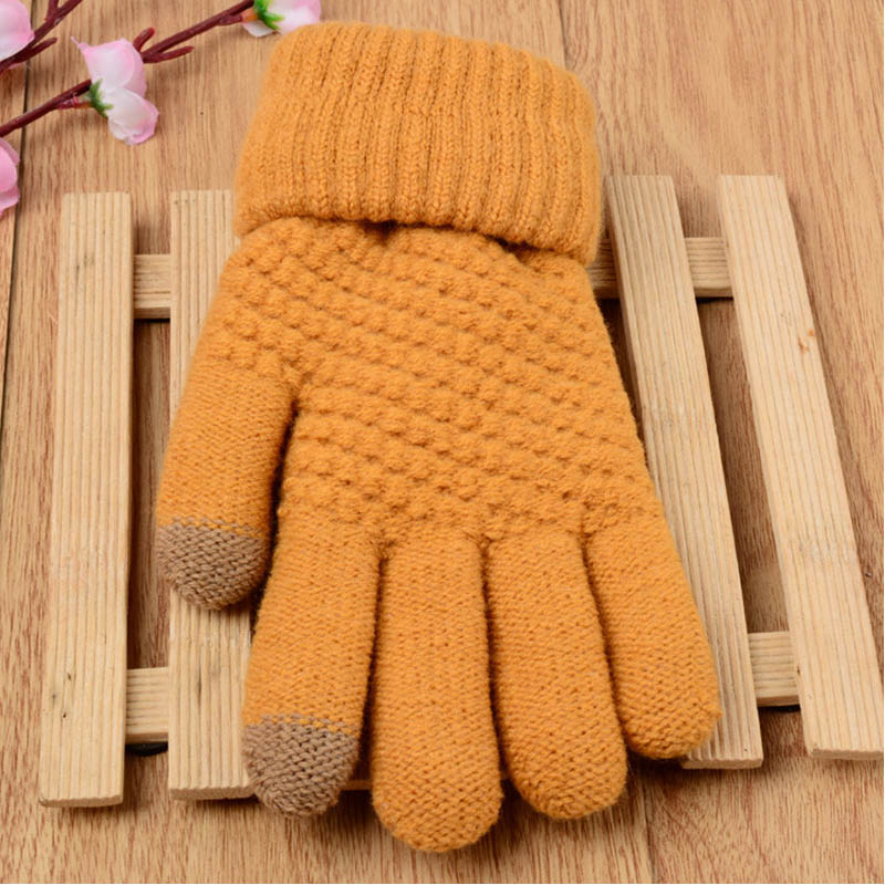 Piger drenge vinterhandsker touch telefon skærm handske piger strikket vinter varm handske ensfarvet børnehandsker vanter: Stil 1 gul