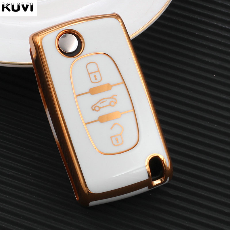 TPU Car Key Fob Case Cover Protector For Peugeot 107 206 207 307 308 406 For Citroen Xsara Picasso C2 C3 C4 C5 C6 C8 Bag: 3 button white