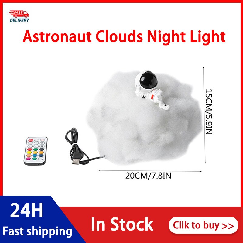 Astronaut Wolken Nachtlampje Ruimte Astronaut Led Lamp Nachtlampje 3D Regenboog Effect Kleurrijke Wolken Licht Met Afstandsbediening
