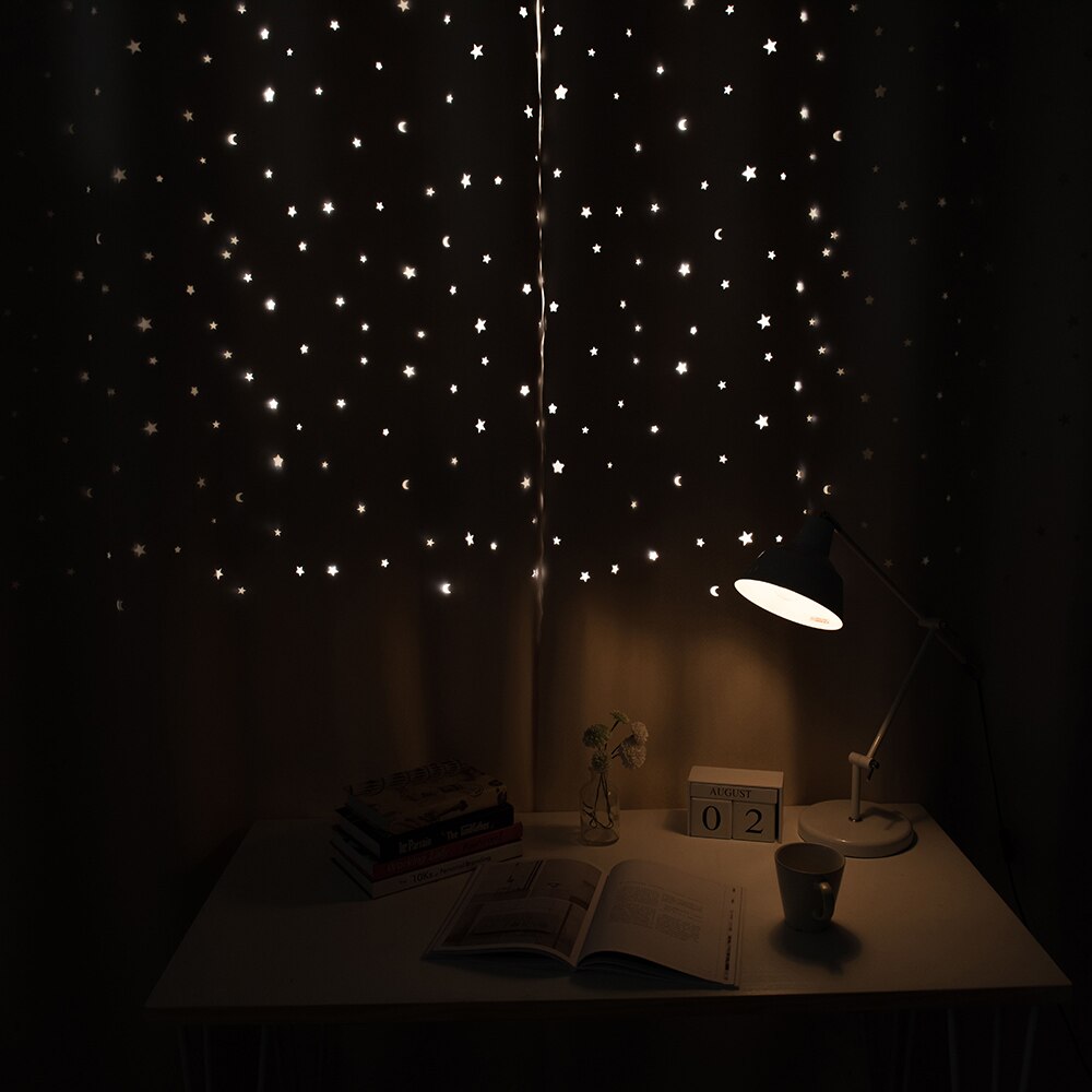 Shiny Stars Blackout Curtains for Living Room Hollow Double Layer Cloth Yarn Darkening Curtains for Bedroom Party Home Decor