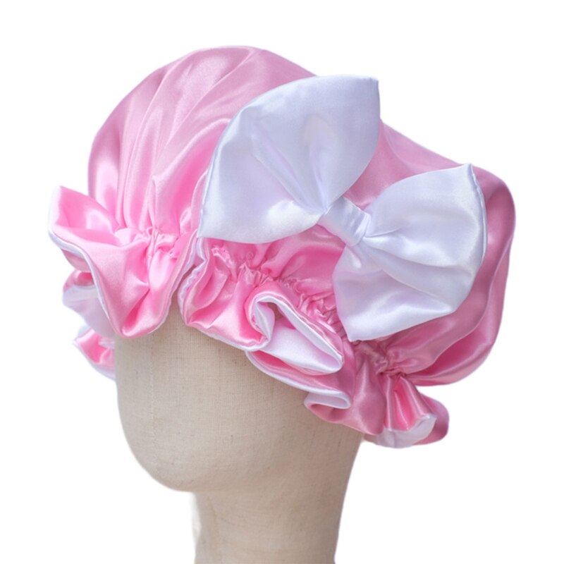 Bonnet de nuit en Satin soyeux pour bébé, Double couche réglable, Turban de nuit pour fille, couleur unie, mignon, à la ,: C-2