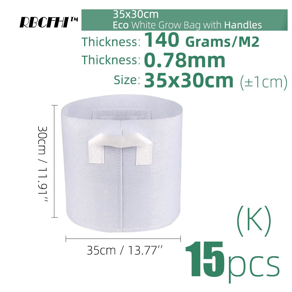 RBCFHI 24 tipos de bolsas de cultivo de tejido económico blanco aireación macetas no tejidas Control de raíces planta contenedor Bolsa plantación de jardín doméstico