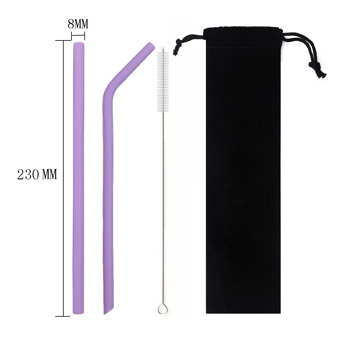 250MM Silicone Straw Reusable Drinking Straw Colorful Flexible Straw Wide 10mm Pearl Milk Tea Smoothies Straw With Cleaner Brush: 230MM purple