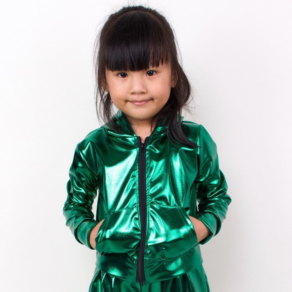 Spring Autumn Kids Green With Pockets bomber Jacket Stage Performance Wear paillette feminina casaco Hip Hop dance coat: 6