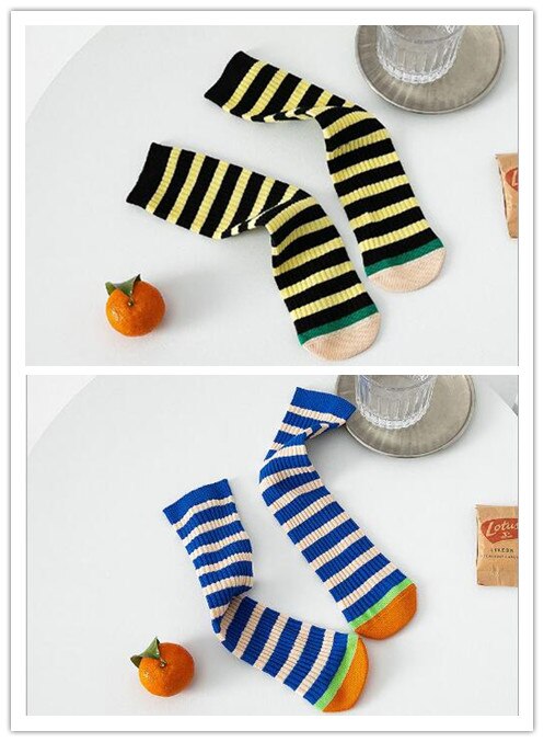 Chaussettes sans talon pour enfants de 1 à 8 ans, lot de 2 paires, pour étudiants, droites, rayées, couleur assortie, printemps: 2