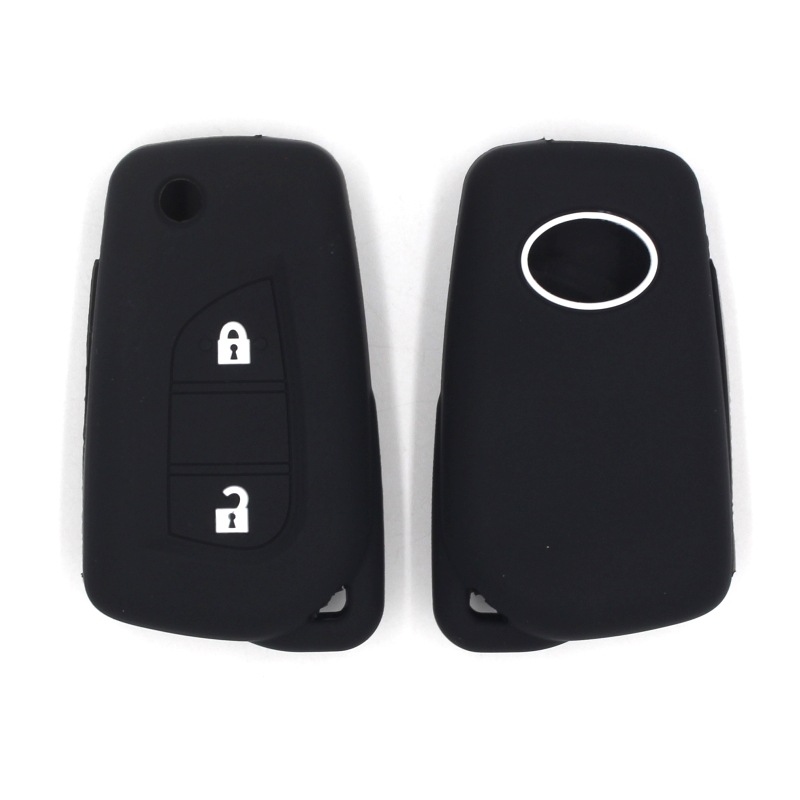 Silicone Rubber Car Key Cover Case Shell Set Protector Fob for Toyota Aygo Yaris Highlander Camry RAV4 2 Button Key Holder: black