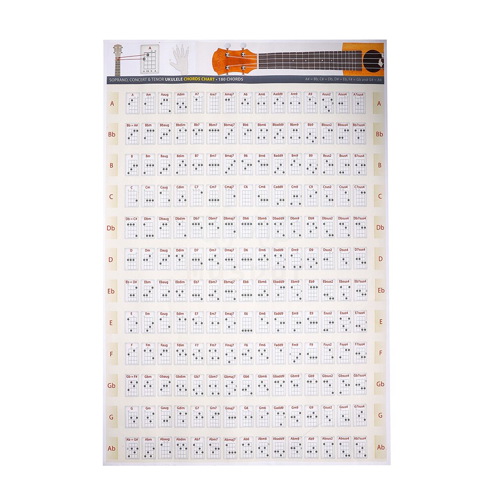Thuis educatieve referentie muziek ukelele akkoordenschema zelfklevende aan de muur bevestigde progressies formules voor spelers papier: 4060cm