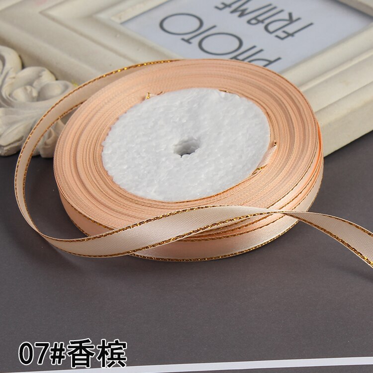 3/8" 10mm 25yards Gold Edges Satin Ribbon Wedding Happy Birthday Box Packaging Decorations DIY Craft Bow: Champagne