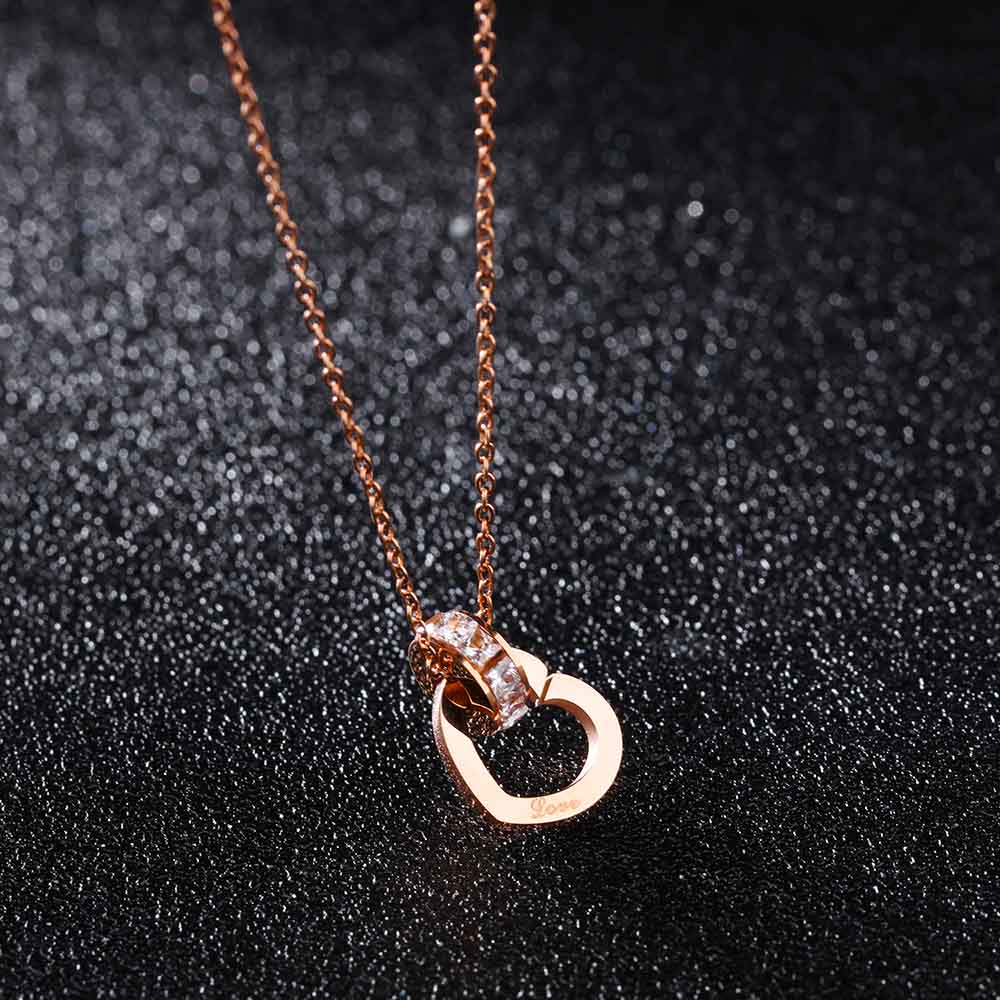 Lokaer Neue Zirkonia Kreis & Liebe Herz Charme Anhänger Halsketten Rose Gold Edelstahl Kette Neckalce Für Frauen Mädchen