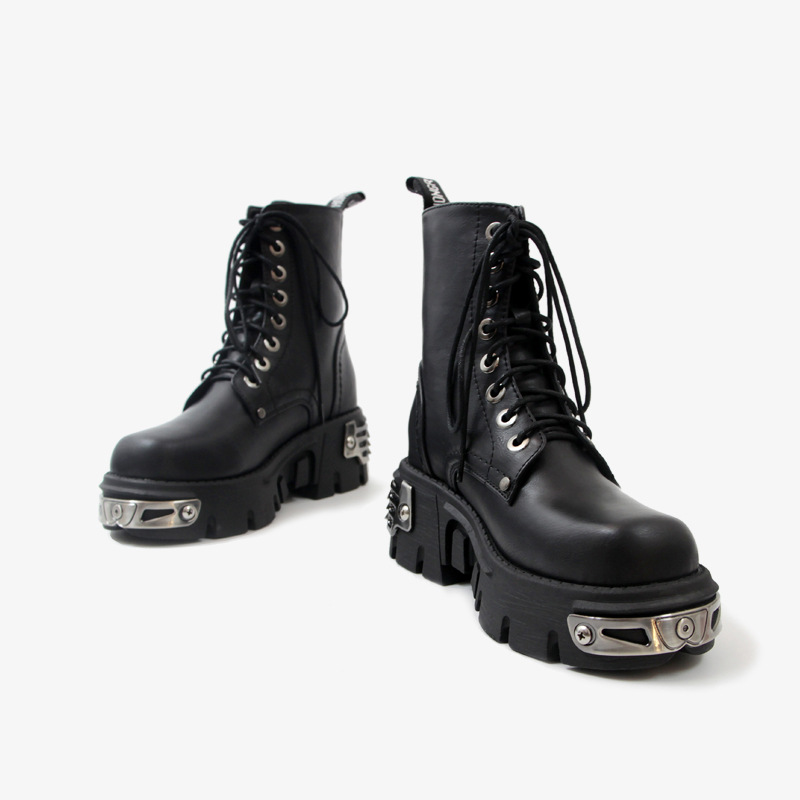 Bottines à plateforme pour femmes, Style Punk, chaussures de moto, à la , garniture métallique, noires, grandes tailles 34 à 42