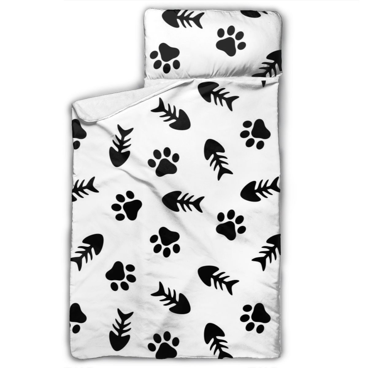 Fishbone And Cat Paw Nap Mat with Pillow for Toddler Boys and Girls Ideal for Daycare and Preschool: Default Title
