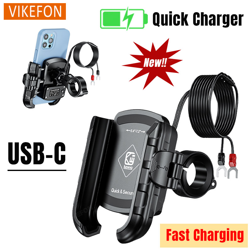 Motorcycle Bicycle Phone Holder Fast Charging USB-C Charger Moto Motorbike Mirror Stand For 4.7-7.2” Smartphones Handlebar Mount