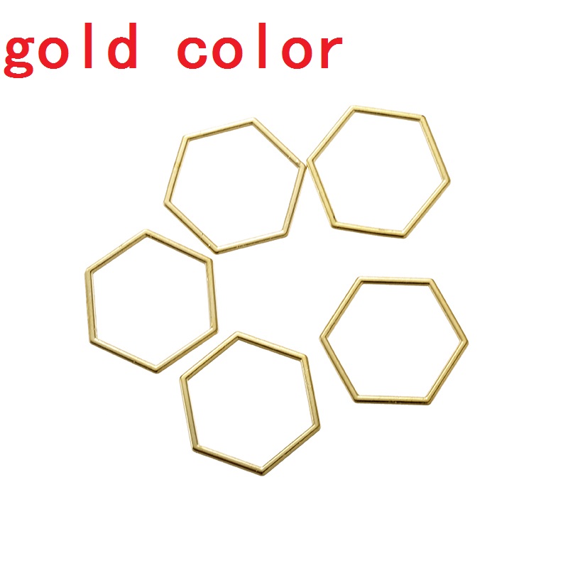 Yuenz 10Pcs 7 Kleur Mini Hexagon Charm Hollow Lijm Blank Hanger Lade Bezel Charms Diy Armband Ketting Handgemaakte Bezel mold: Goud-kleur