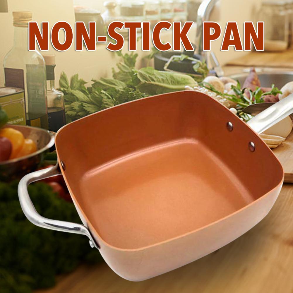 Cuivre rouge Carré Pot antiadhésif Poêle À Frire En Céramique Avec Couvercle Vapeur Marmite Cuisine Cuisson Cuisson Ustensiles De Cuisine
