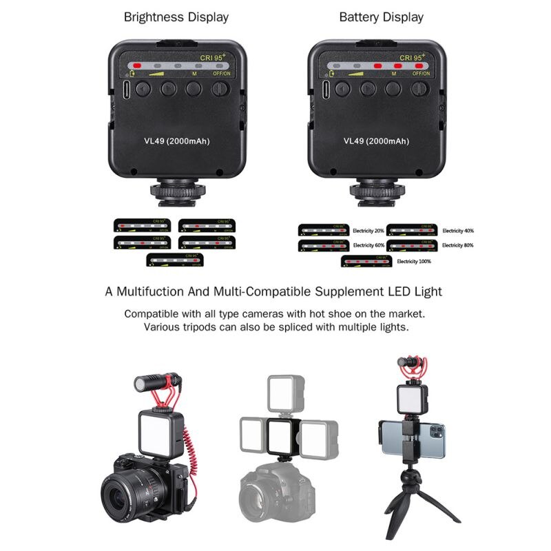 Ulanzi  vl49 led fotografisk belysning med indbygget lithium batteri kamera fotografering telefon kanin bur kolde støvler lampe