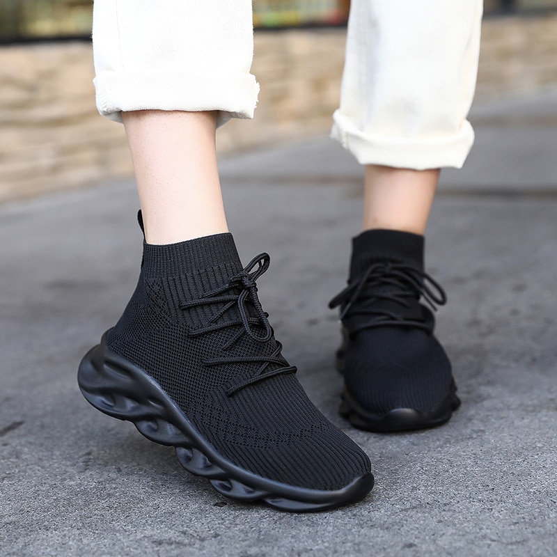 Autumn single shoes stretch socks shoes female students high help wild breathable sports large size women running shoes ZQ-29