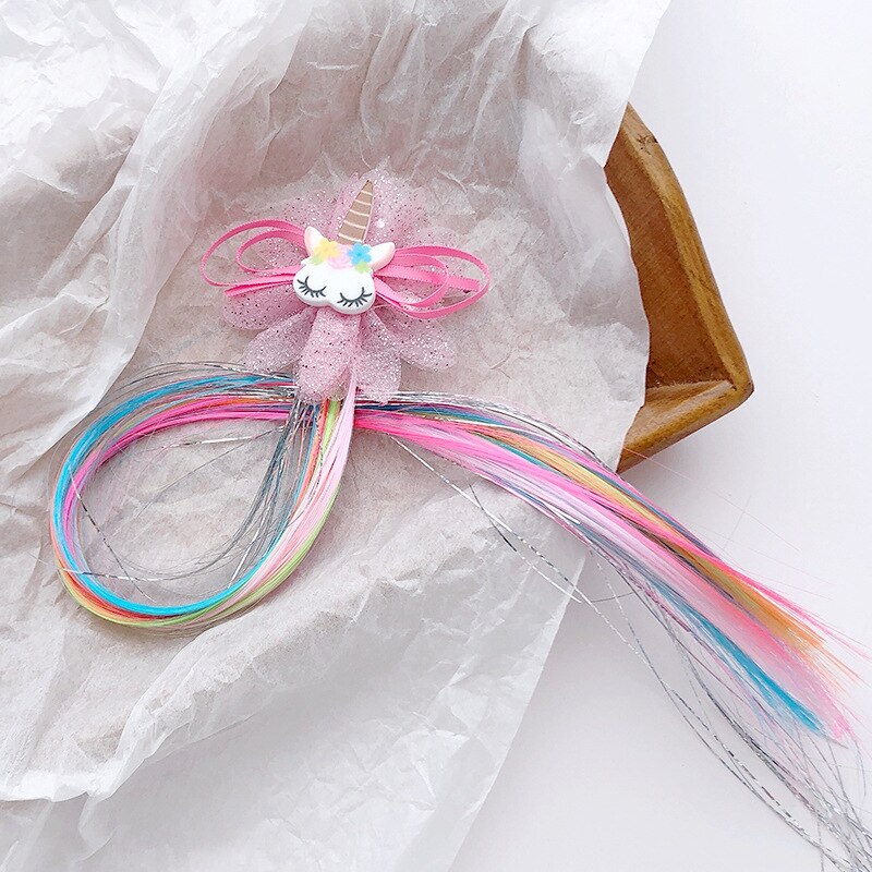 40cm Haar Zubehör funkeln Haar Clips Für Mädchen Regenbogen FlüGel Einhorn Haar BöGen Lange Perücke Haarnadeln freundlicher Prinzessin Haar haarspange