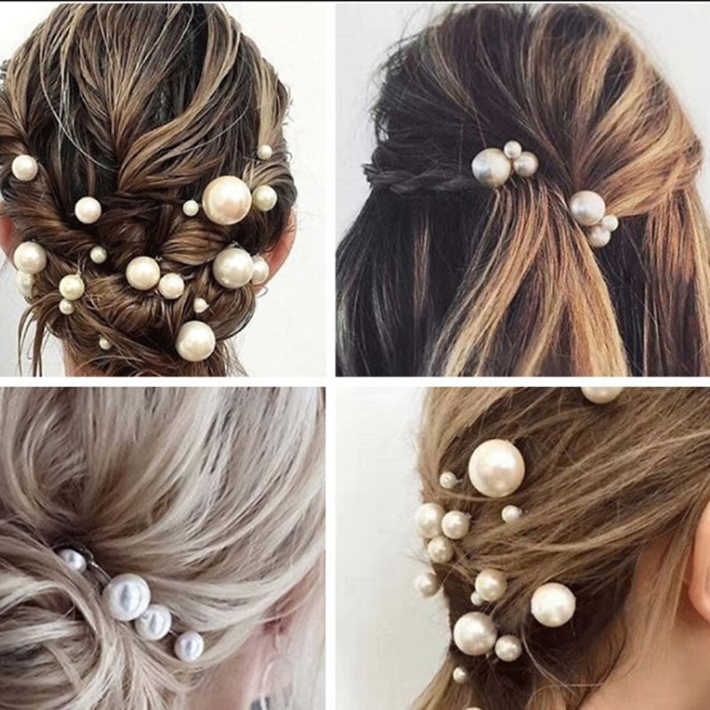 18 unids/lote novia broches accesorios para el cabello de boda tamaño de mezcla imitado Pearl Color oro y plata adornos para el pelo Pelo Pin Hairwear