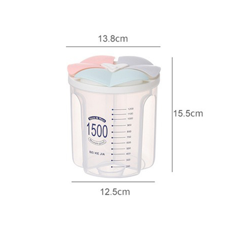 Cereal Storage Container Food Storage Box with Lid and Compartments Kitchen Grain Storage Tank Sealed Cans Transparent Organizer: 3-grid-1500ml