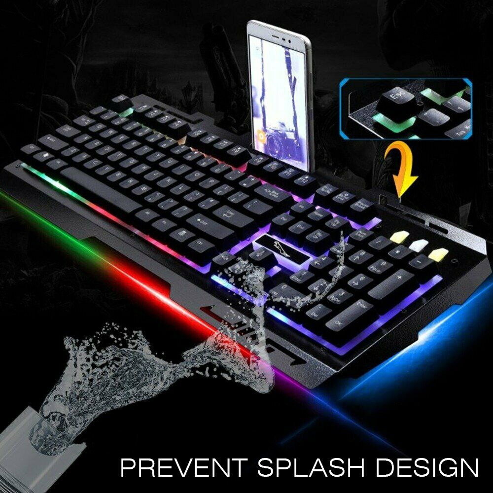 Gaming Keyboard RGB Backlit Keyboard With Silent Gaming Mouse Set USB Wired Rainbow Gaming Keyboard Mouse Set Compatible for PC