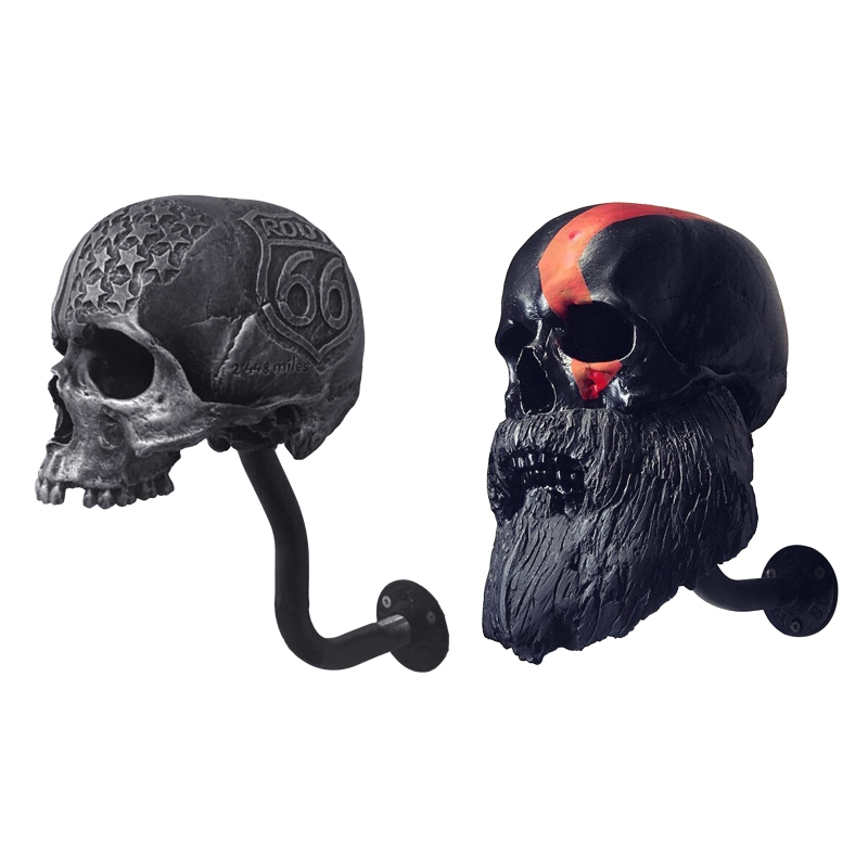 Motorcycle Helmet Rack, Helmet Holder Wall Mount Skull Rack Helmet Hanger for Coats, Caps, Hats