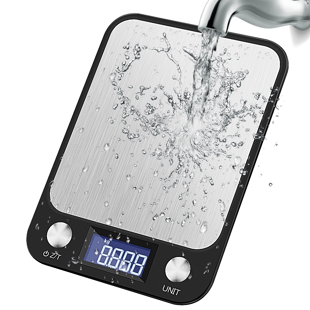 Báscula de cocina con botón táctil, balanza Digital multifunción de acero inoxidable para pesar alimentos, 10kg x 1g, pantalla LCD: Default Title