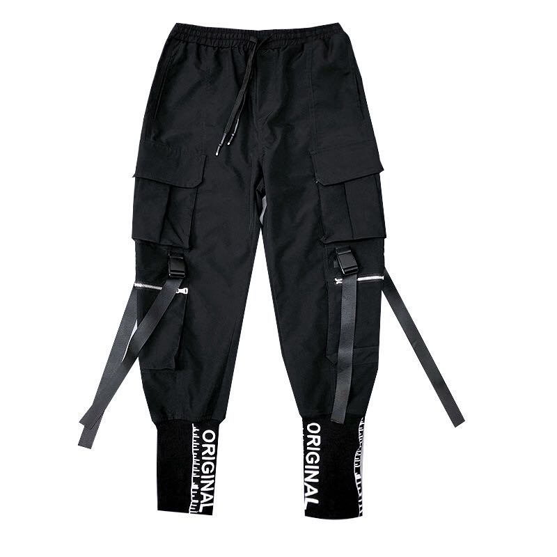 De los hombres de la Hip-Hop pantalones Streetwear cinta de los hombres de ocio pantalones de bolsillo pantalones de cintura elástica pantalones Streetwear: S