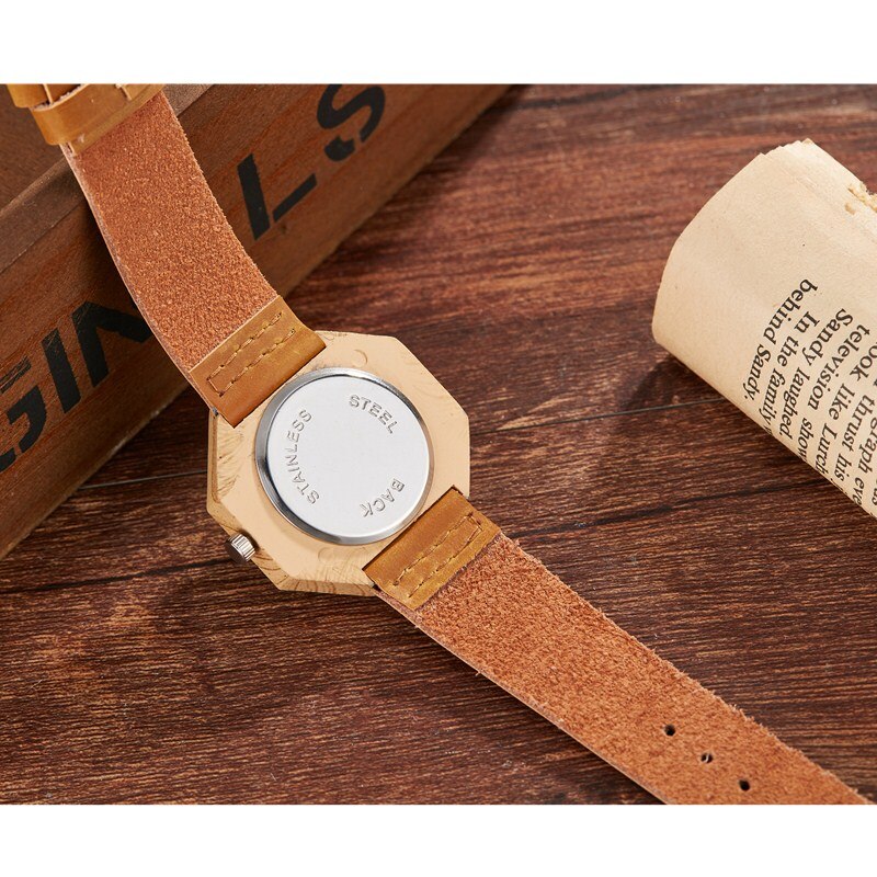 Houten horloge mannen vrouwen paar unisex imitatie bamboe houten klok quartz horloges polshorloge quartz klok sporthorloge doos