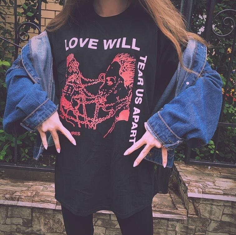 Kuakuayu hjn vintage moda 80s pós punk banda alegria divisão desconhecido prazer unissex t camisa casual preto: L / Black-Love Will