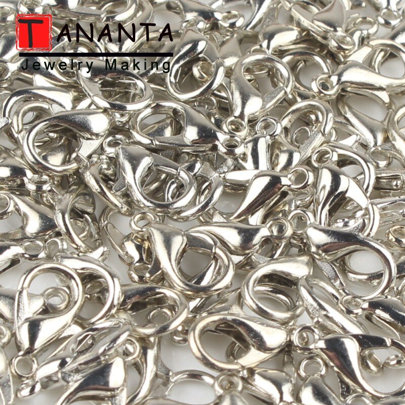 Ganchos de broche de langosta de aleación, accesorios de joyería para hacer joyería DIY, collar, pulsera, cadena de 10 12 14mm, Color dorado y plateado, 50 unids/lote