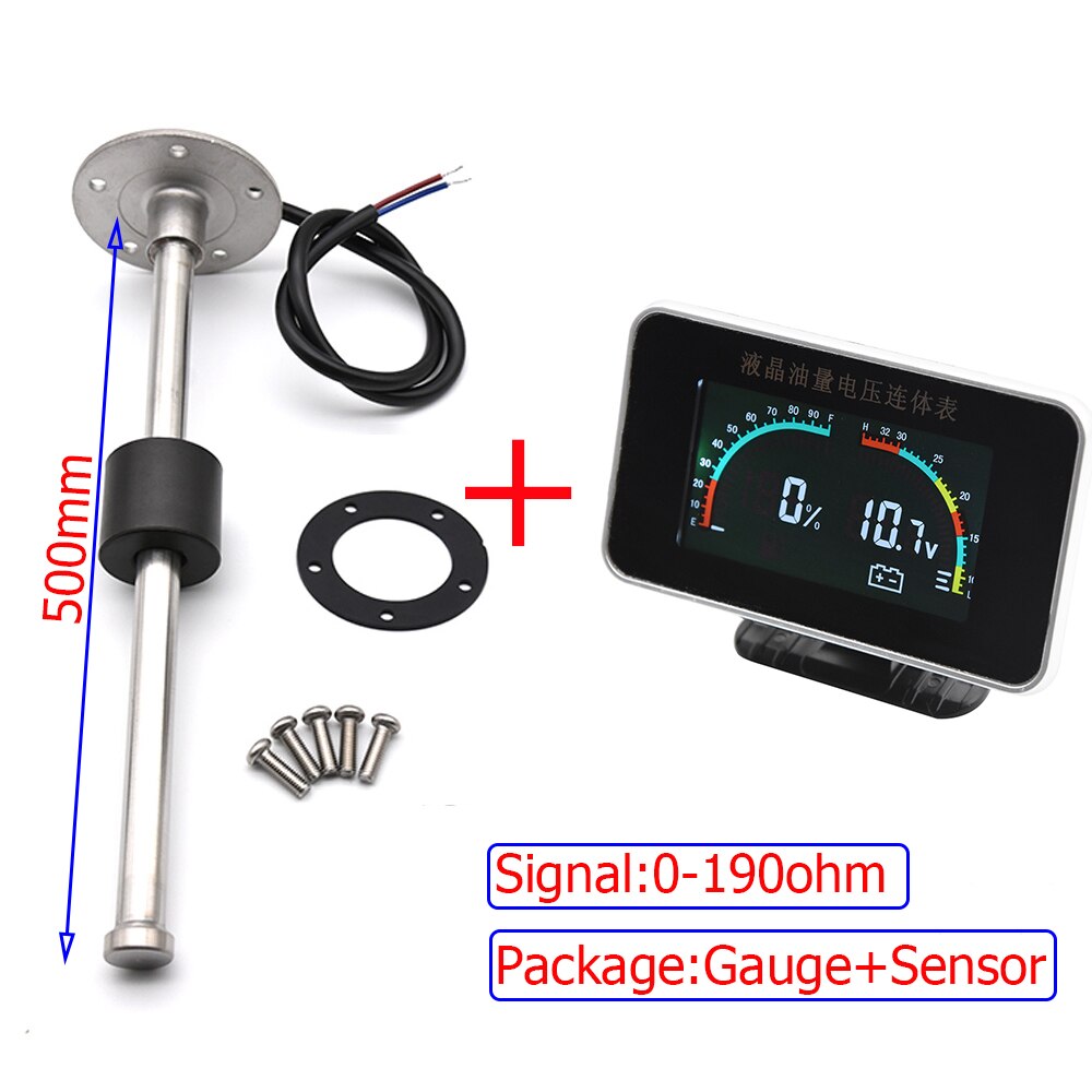 2 In 1 LCD Fuel Gauge Voltmeter with Fuel Float Sensor 0-190ohm for 12V Car Truck Motorcycle Oil Tank Level Sensor 100-600MM: 500MM