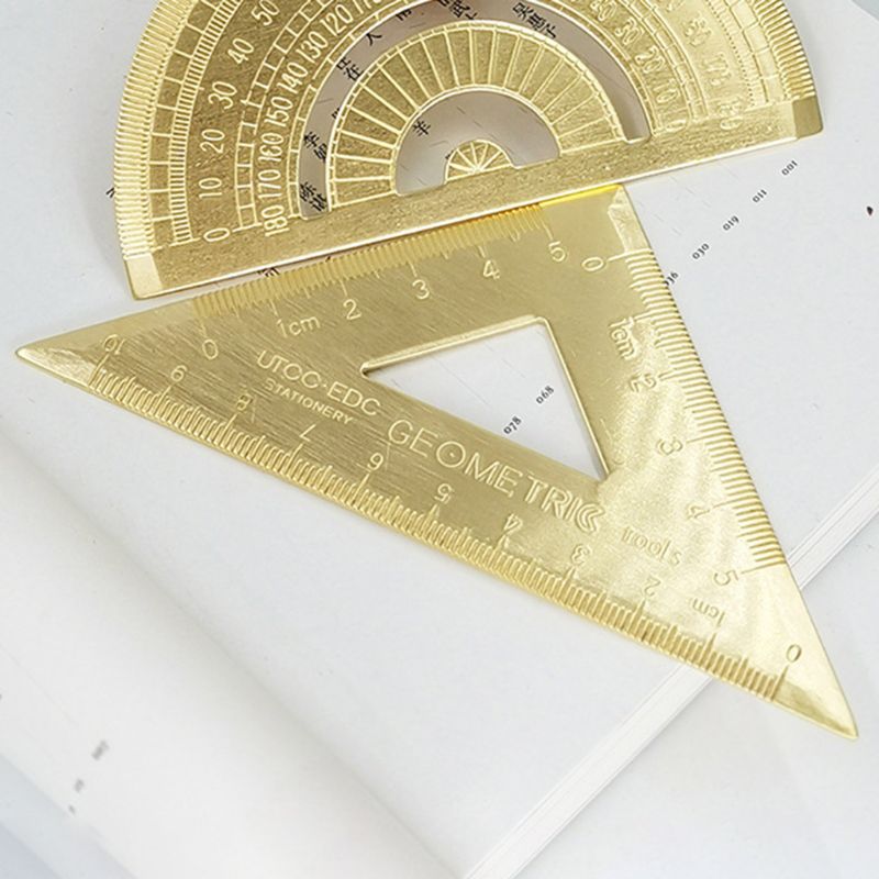 Brass Lsosceles Triangle Ruler Drawing Painting Measuring Tool Cartography Math