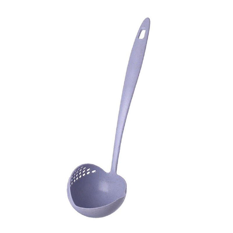 Wheat Straw 2 in 1 Long Handle Soup Spoon Home Strainer Cooking Colander Kitchen Scoop Plastic Ladle Tableware: Blue
