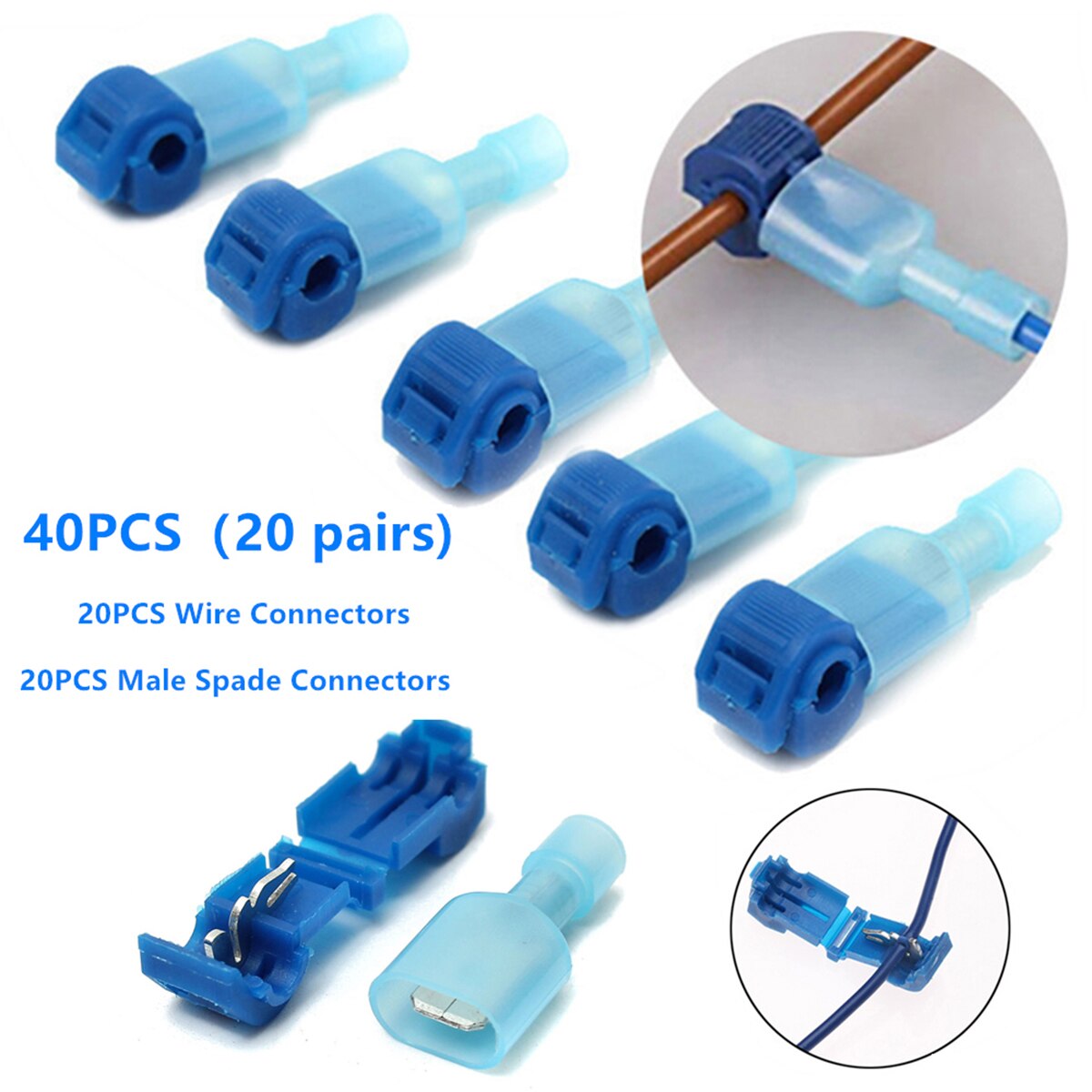 40 Pcs (20pairs) Waterproof Quick Splice Wire Connector Electrical Cable Connectors Snap Splice Lock Wire Crimp Terminals