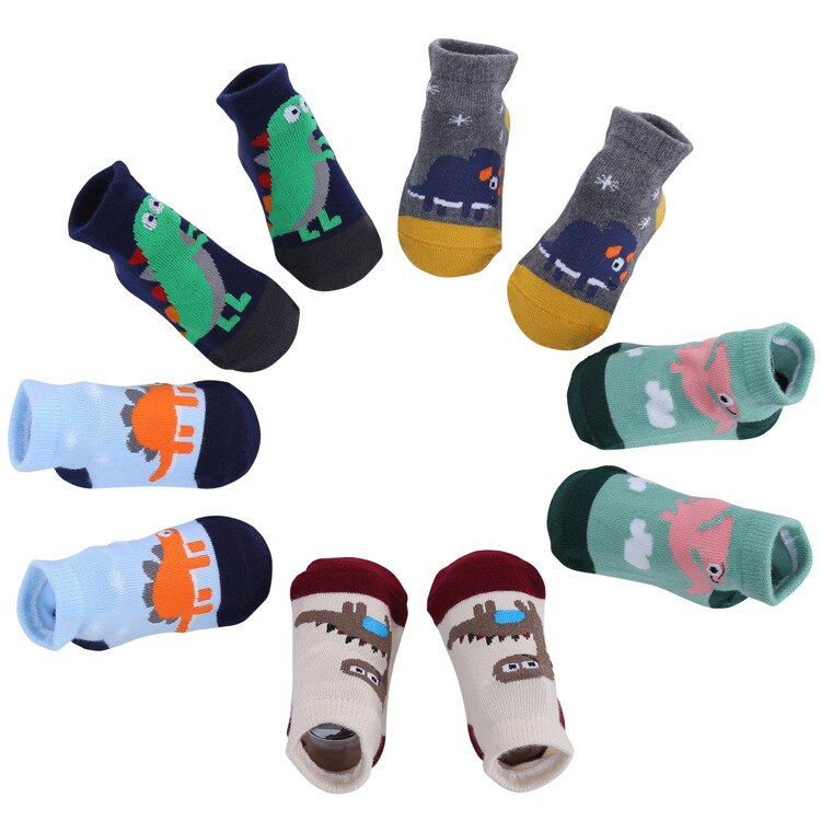 5Pairs/Lot Cute Baby Socks Cartoon Dinosaur Cotton Soft Newborn Socks Toddler Boys Girls Anti Slip Floor Socks Spring Winter