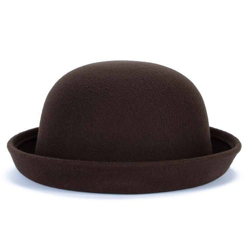 Förälder-barn bowlerhatt ullfilt fedora hattar för kvinnor flickor barn solid katt öra formell keps trilby sombrero derby: Kupolkaffe / 54cm
