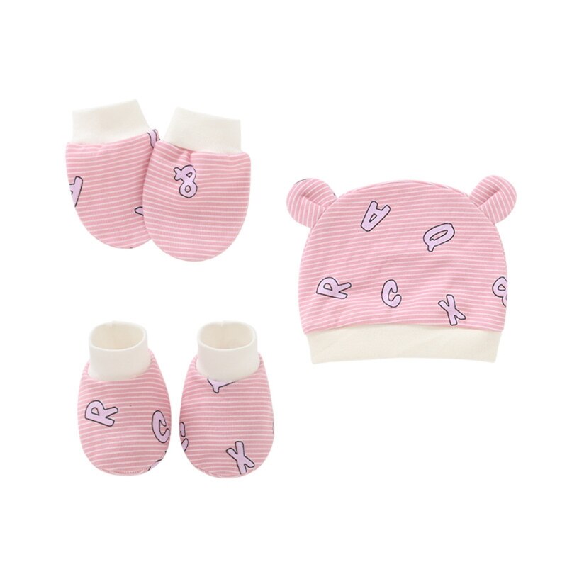 Baby Anti Krassen Katoenen Handschoenen + Oren Hoed + Voet Cover Set Wanten Sokken Beanie A2UB: 4