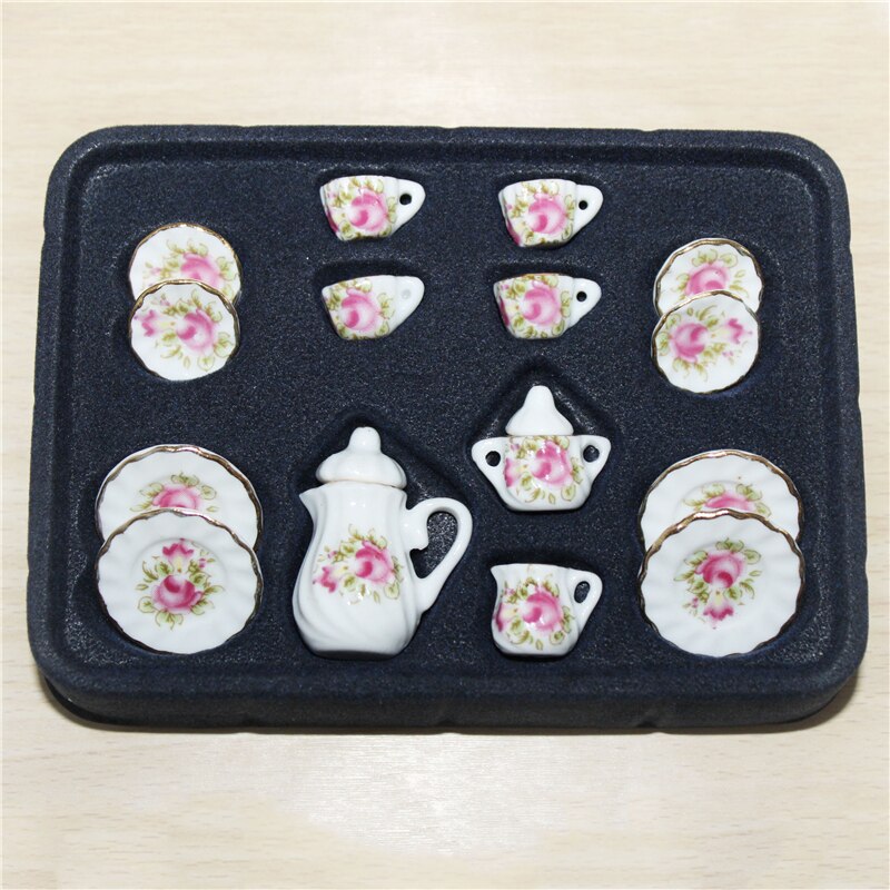 1:12 miniatur 15 stücke Porzellan Tee Tasse Set Chintz Blume Küche Geschirr Puppenhaus Möbel Spielzeug Für Kinder 19 Muster: SC0138