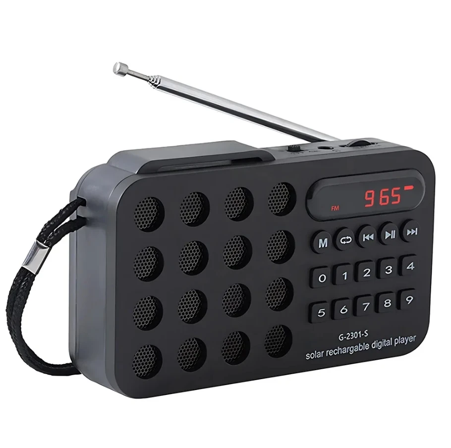 Portable handheld mini FM radio, solar powered charging wireless speaker USB support TF card Bluetooth FM radio receiver