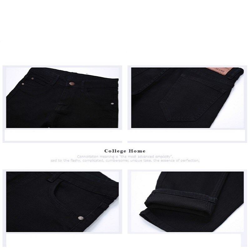 Skinny jeans herr klassiska manliga elastiska raka svarta jeansbyxor slim fit stretch jeans