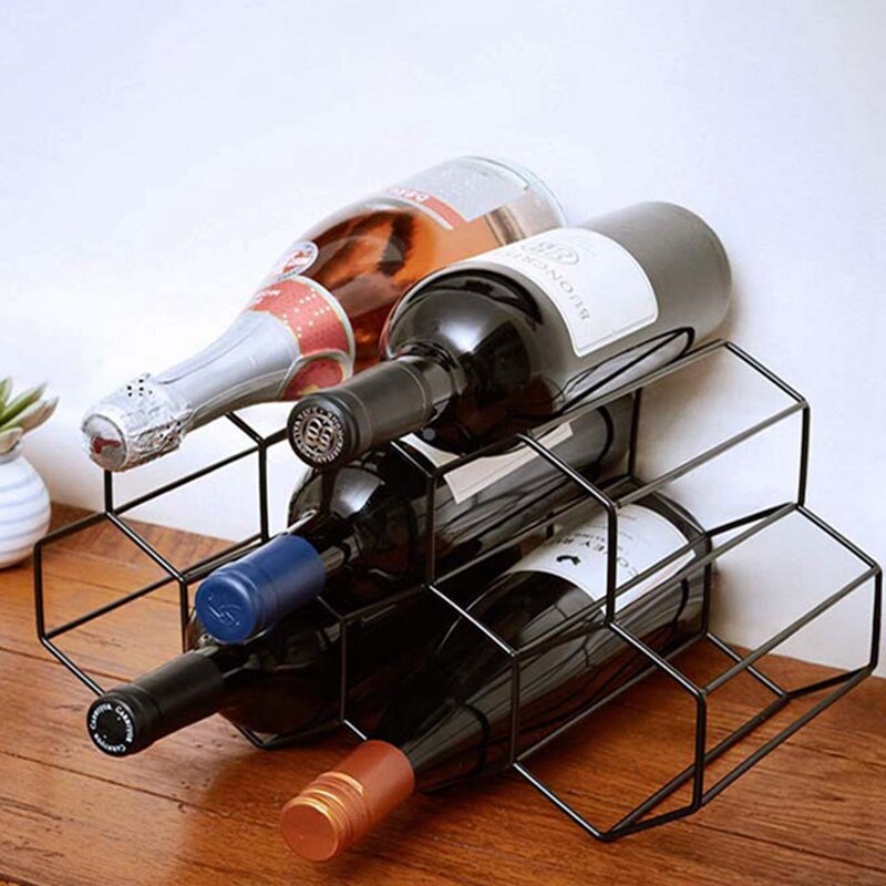 Hexagon 9 Bottle Wine Holder Display Modern Metal Honeycomb Wine Rack Wine Bottle Storage Beehive Tabletop Wine Rack